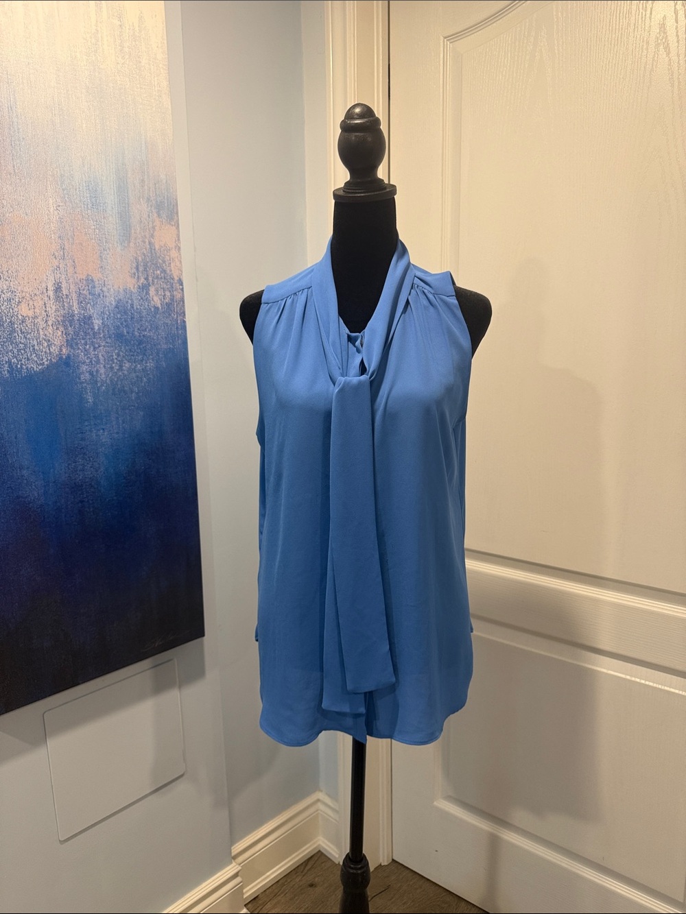 Sleeveless Blue Tie-Neck Women's Top